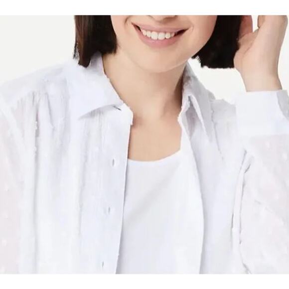 Denim Co. Solid Clip Dot Button Front Blouse & Knit Tank Set White L New A352965 - Picture 2 of 7